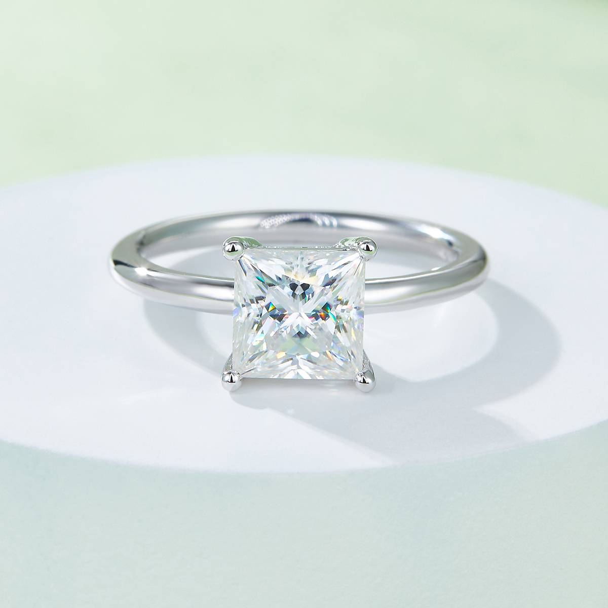 Classic Square S925 Silver Plated Platinum Moissanite Diamond Women's Ring 3.0 Carat D-Class